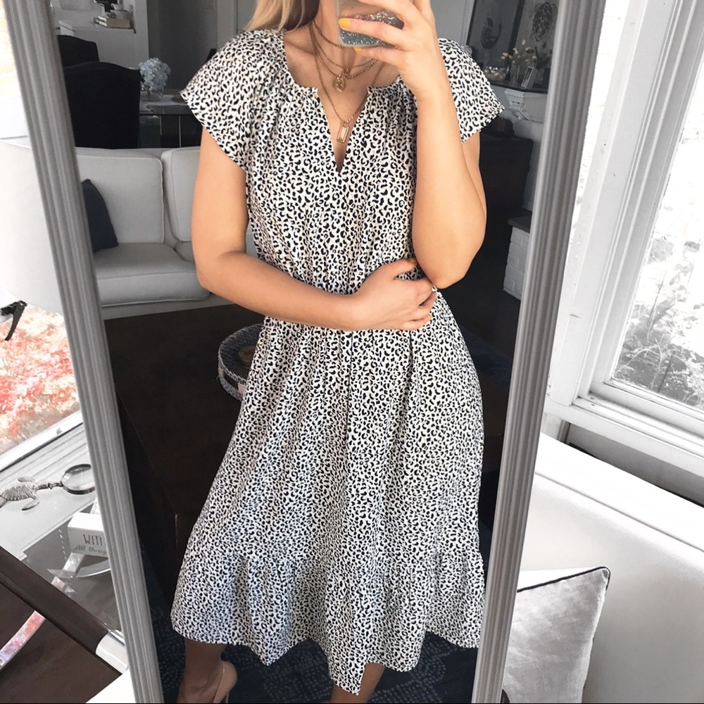 🐾 LOFT ANIMAL PRINT BLACK WHITE TAN FLOWY DRESS! - Picture 9 of 9